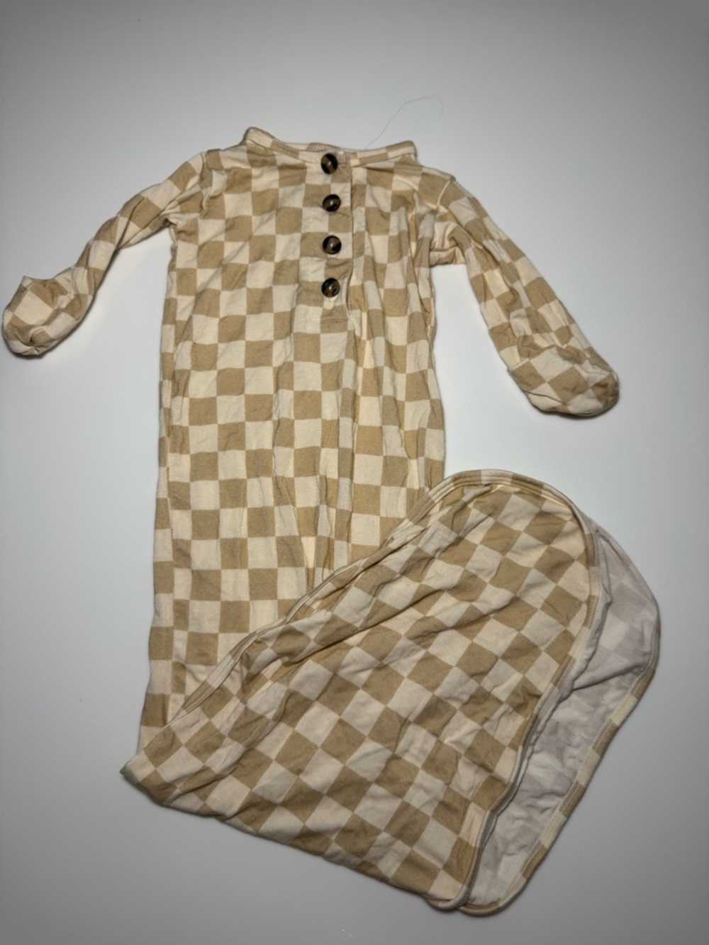 Beige Checkered Kids Pajama Gown